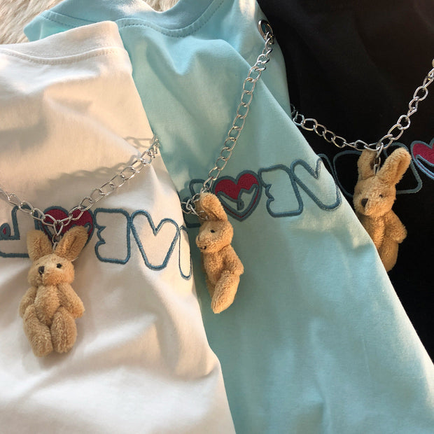 Loose casual short-sleeved necklace pendant bunny couple models