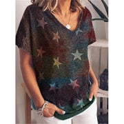 Gradient printed short-sleeved European and American plus size loose T-shirt for women