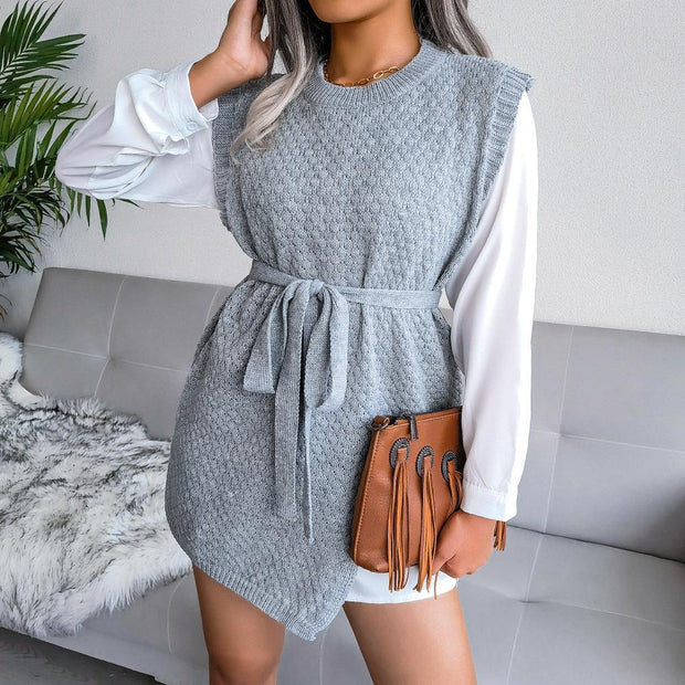 Casual lace-up vest sweater dress knitted dress