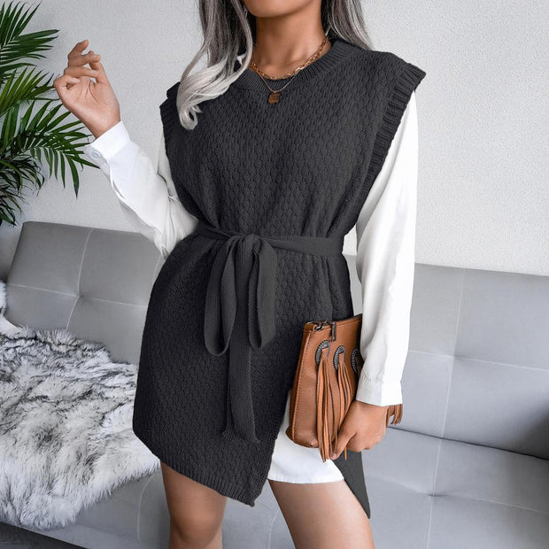 Casual lace-up vest sweater dress knitted dress