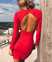 Sexy deep V open back autumn and winter new bag Bodycon dress