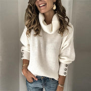 Fashion high collar loose casual solid color sweater