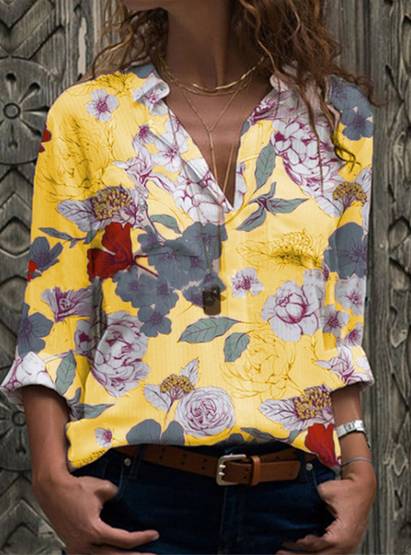 Fashion casual floral print long sleeve shirt