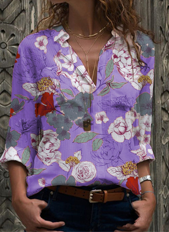 Fashion casual floral print long sleeve shirt