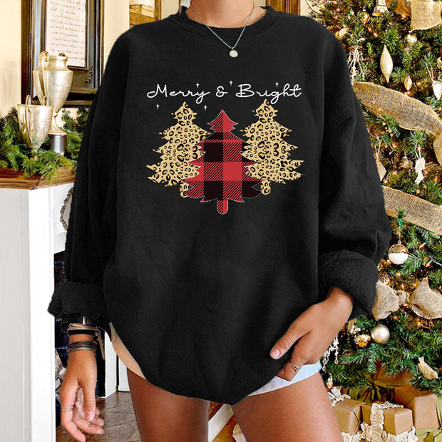 Women's round neck Christmas print long-sleeved sweater