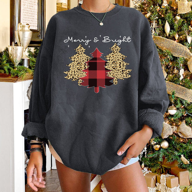 Women's round neck Christmas print long-sleeved sweater