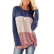 Casual round neck sweater color matching twisted long-sleeved top T-shirt