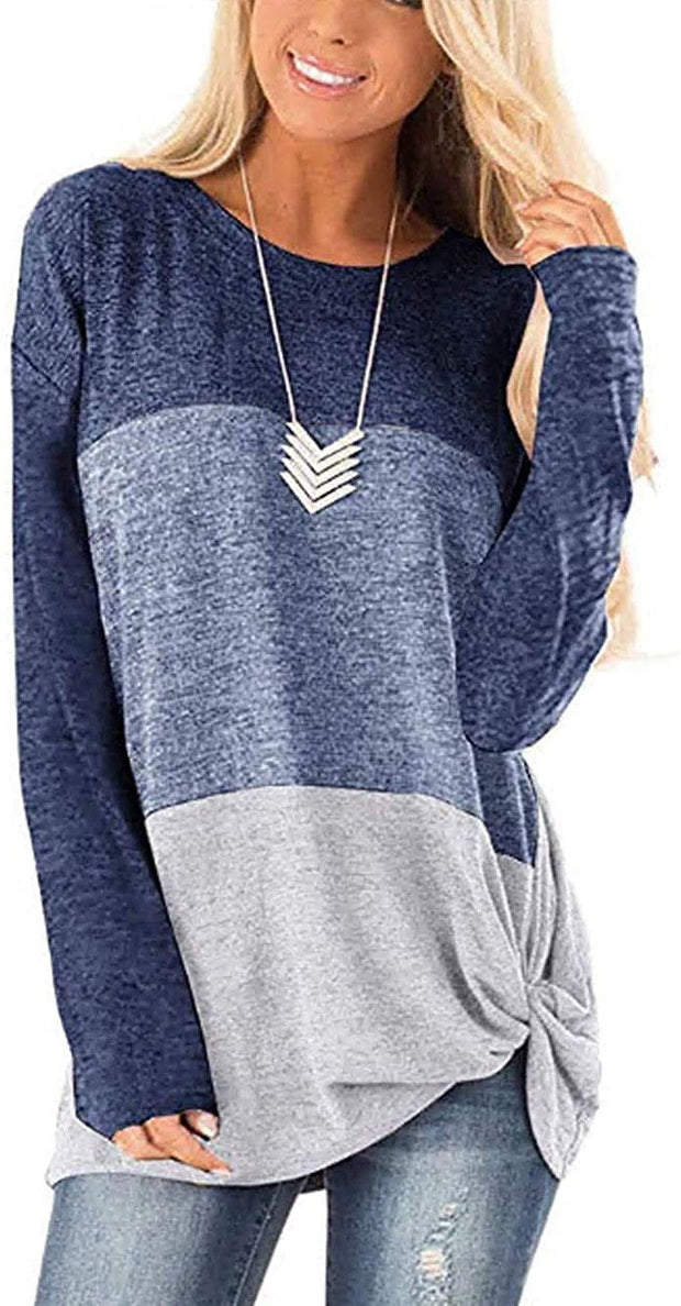 Casual round neck sweater color matching twisted long-sleeved top T-shirt
