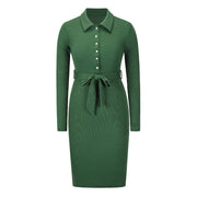 Slim slimming dress with knit long sleeves