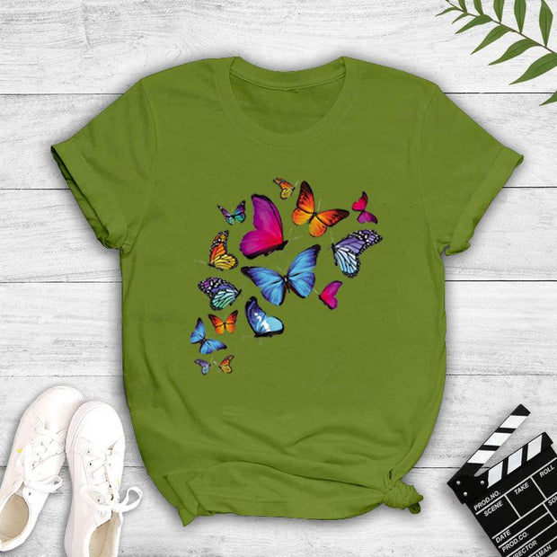 Street color butterfly print T-shirt short-sleeved T-shirt