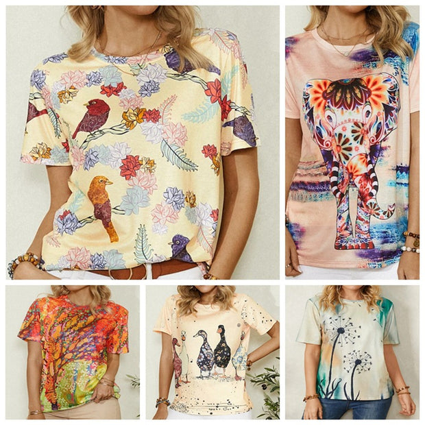 Fashion short-sleeved round neck printed casual t-shirt