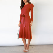 Mid-length bubble long-sleeved knitted skirt with a thin high-waist base sweater dress