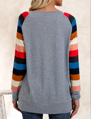 Fashion casual round neck contrast color stitching long-sleeved T-shirt