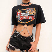 Fashion letter motorcycle print short style blouse t-shirt