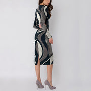 Vortex hit color print split casual fashion dress