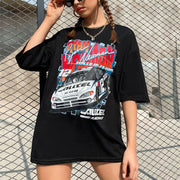 Personalized car print black plus size short-sleeved T-shirt