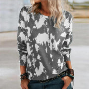 Fashion loose round neck long sleeve hit color printing T-shirt top women