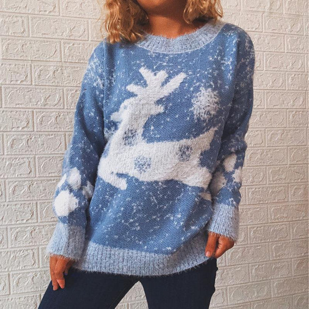Fawn snowflake crew neck knit pullover