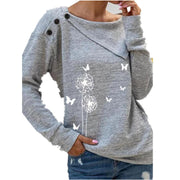 Fashion casual button decoration irregular printing knitted top