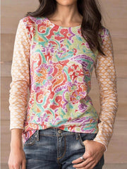 Fashion casual round neck pullover print long sleeve T-shirt women
