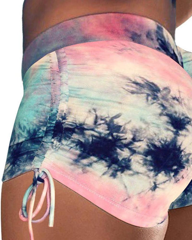Tie Dye Print Drawstring Yoga Shorts