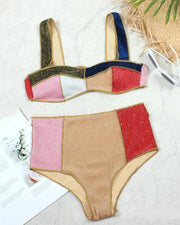 Colorblock Strap Tanks With High Waist Panties Bikini Sets - Xmadstore