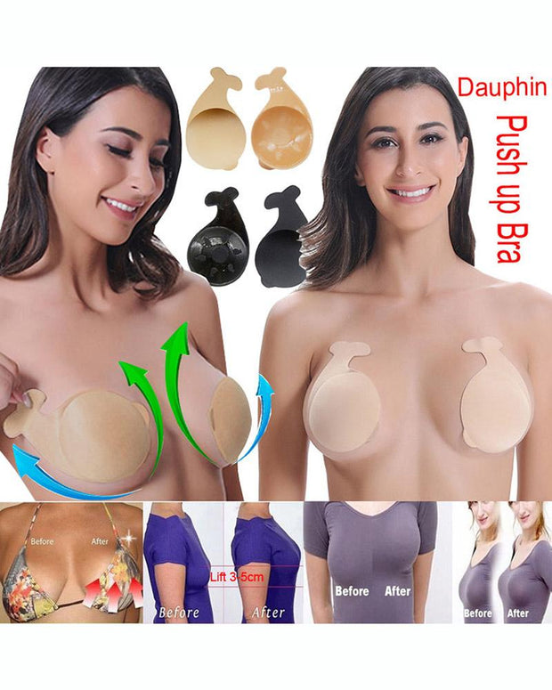 2pcs/pair Reusable Dolphin Lift Nipple Cover Invisible Stick Bra Breathable Buckle Lift Chest Stickers