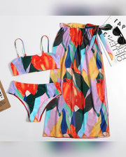 Multicolor Colorblock Strap Vropped Tanks With Panties And Apron Bikini Sets - Xmadstore