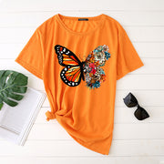 Butterfly print short-sleeved round neck fashion casual loose T-shirt