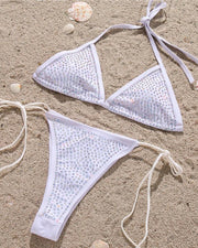 Glitter Strap Bra With Strappy Panties Bikini Sets - Xmadstore