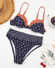Flroal Print Lace Patchwork Strap Bra With Panties Sexy Sets - Xmadstore