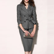 Lapel double-breasted bow tie solid color suit dress summer