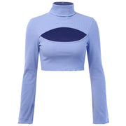 Sexy Cutout Topless Top Flared Long Sleeve Turtleneck T-Shirt