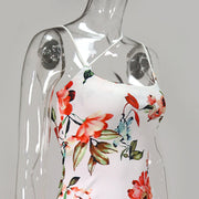 Women's sexy printed suspender dress