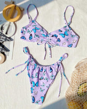 Butterfly Print Strap Bra With Panties Bikini Sets - Xmadstore