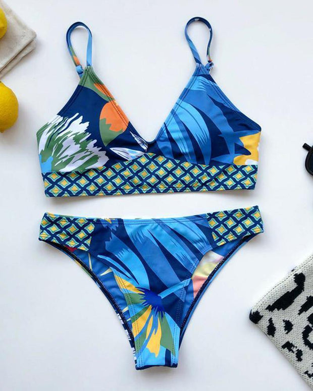 Jungle Patterns Printing Strap Bra With Panties Bikini Sets - Xmadstore