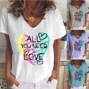 Love letter printing casual loose V-neck short-sleeved T-shirt