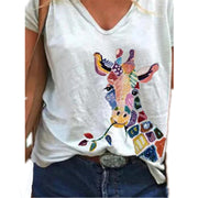 Fashion printed short-sleeved V-neck T-shirt