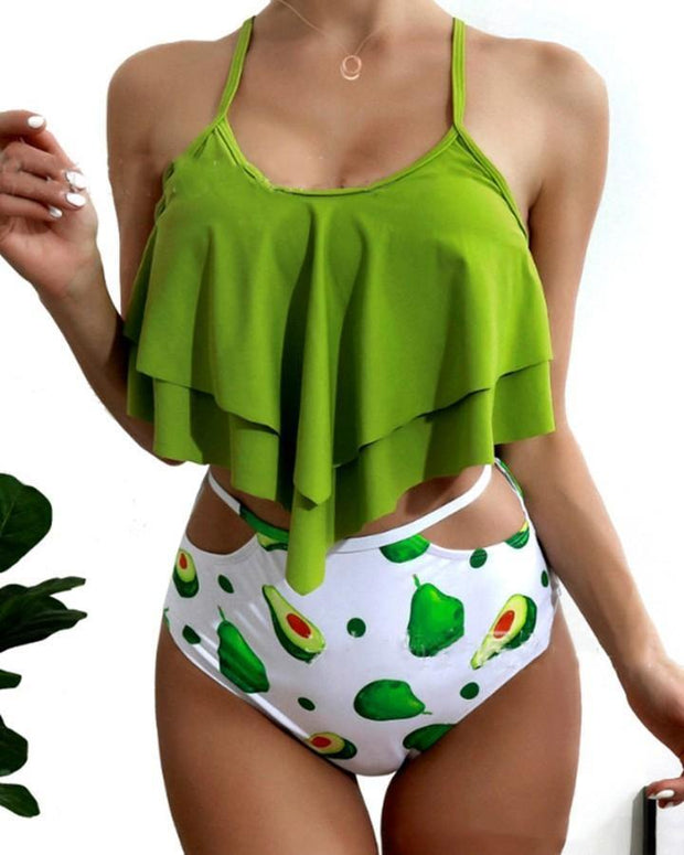 Floral Print Strap Tanks With Panties Bikini Sets - Xmadstore