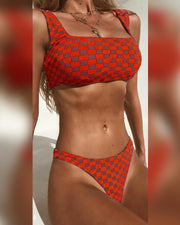 Plaid Strap Skinny Tank With Panties Bikini Sets - Xmadstore