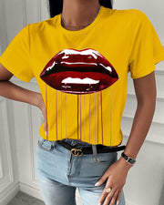 Fashion  spring and summer red lip printing short-sleeved T-shirt
