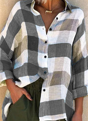 Fashion casual classic plaid print long sleeve loose shirt