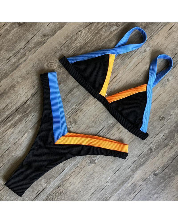 Colorblock Triangle Bra Bikini Sets - Xmadstore