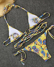 Retro Patterns Print Strap Bra With Panties Bikini Sets - Xmadstore