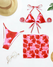 Floral Printing Strap Bra With Panties And Apron Bikini Sets - Xmadstore