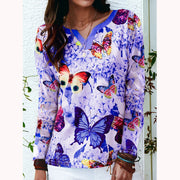 Fashion V-neck loose positioning butterfly long-sleeved T-shirt