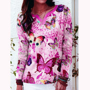 Fashion V-neck loose positioning butterfly long-sleeved T-shirt