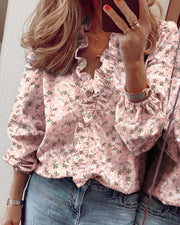 Fashion casual long-sleeved ruffled shirt blouse