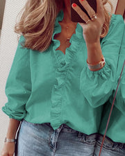 Fashion casual long-sleeved ruffled shirt blouse