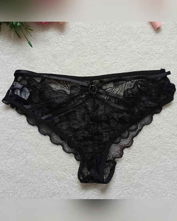 Solid Color Splicing Lace Cut-out Panties - Xmadstore